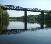 View up River through the old bridge 