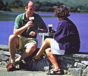 Enjoying a "guinness" by the River, Killorglin,Kerry